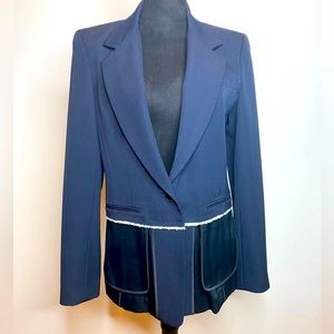 DKNY Navy Blue Blazer with Satin Pockets Size 8